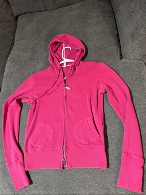 Vintage (COTTON) Old Navy Pink Waffle-Knit Hoodie Full Zip- Medium- SO cute!